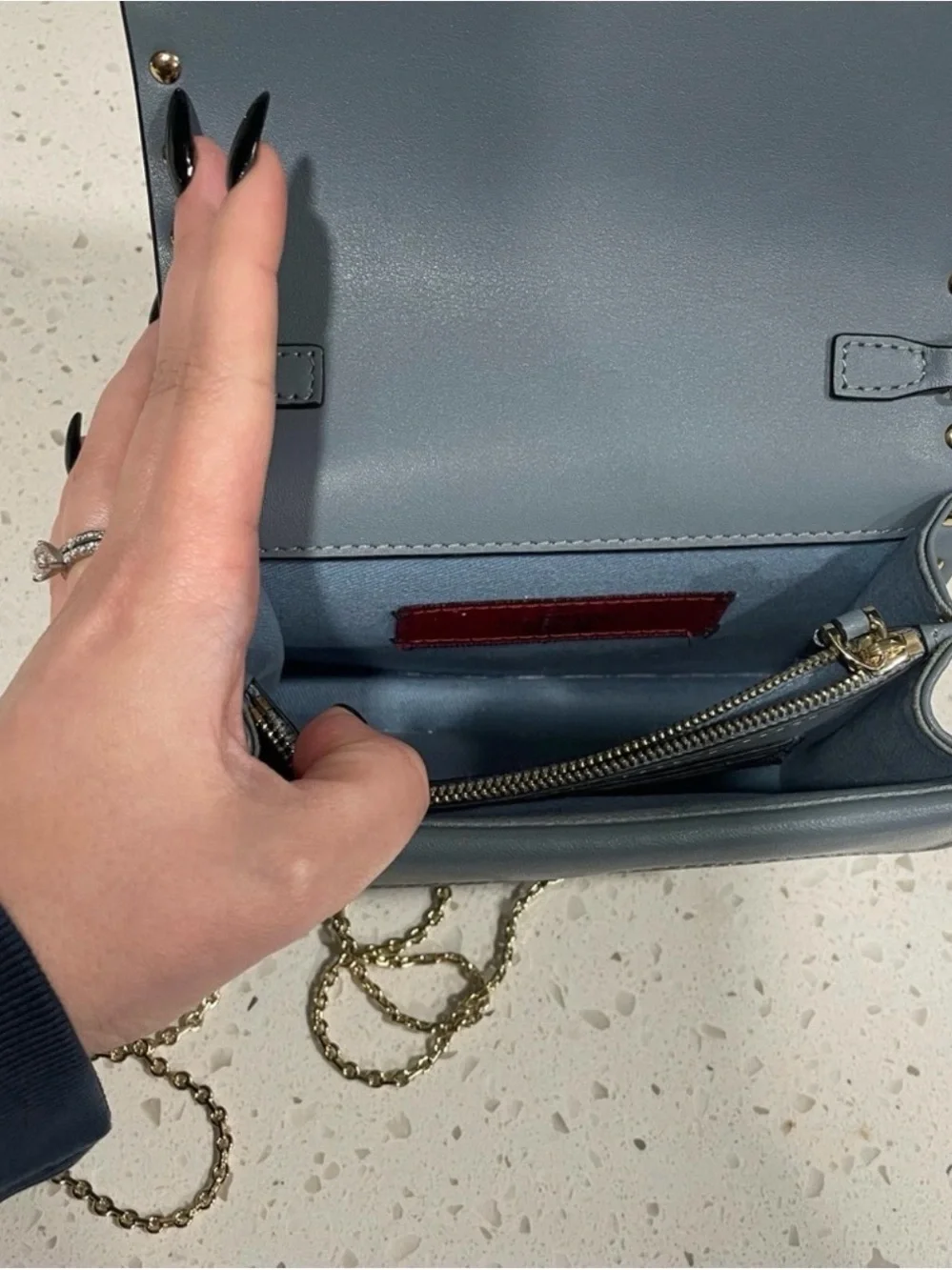 Valentino Garavani authentic Slate Blue Rockstud Crossbody with Gold Chain